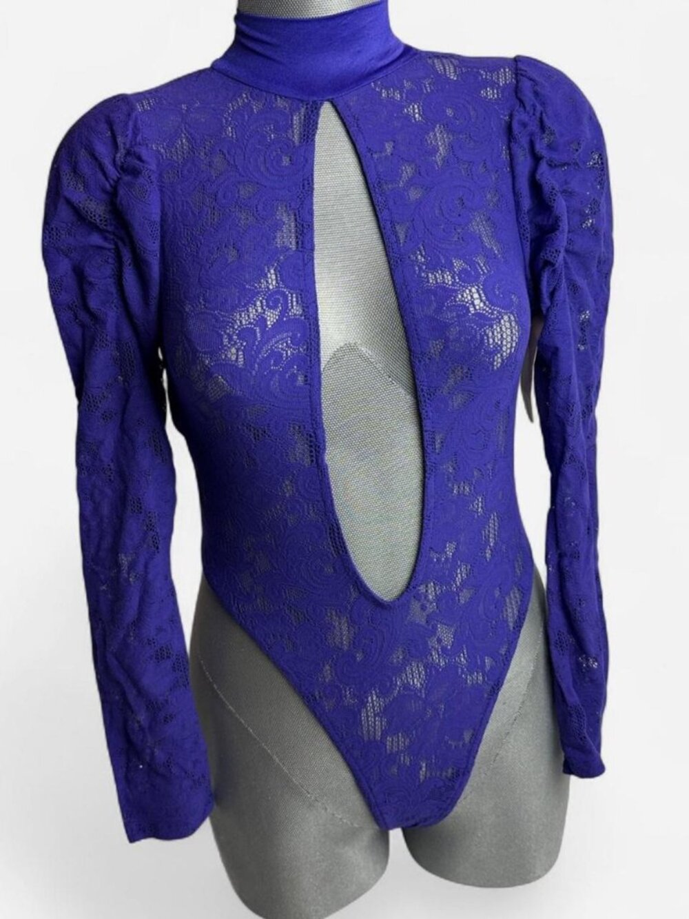 New 80s Vintage Empire Royale Purple Lace Bodysuit with Floral Design USA